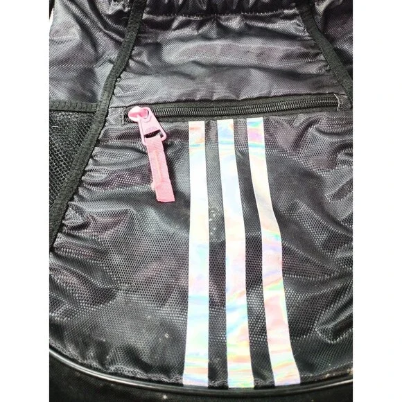 Adidas Drawstring Backpack Black Pink 3 Stripe Gym Sack Bag Medium - Picture 3 of 15